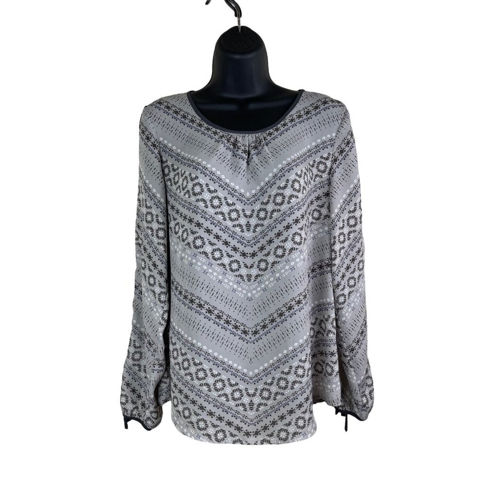 Maurices Blouse Women Size M Long Slit Sleeve Gray Sheer Top Round Neck
